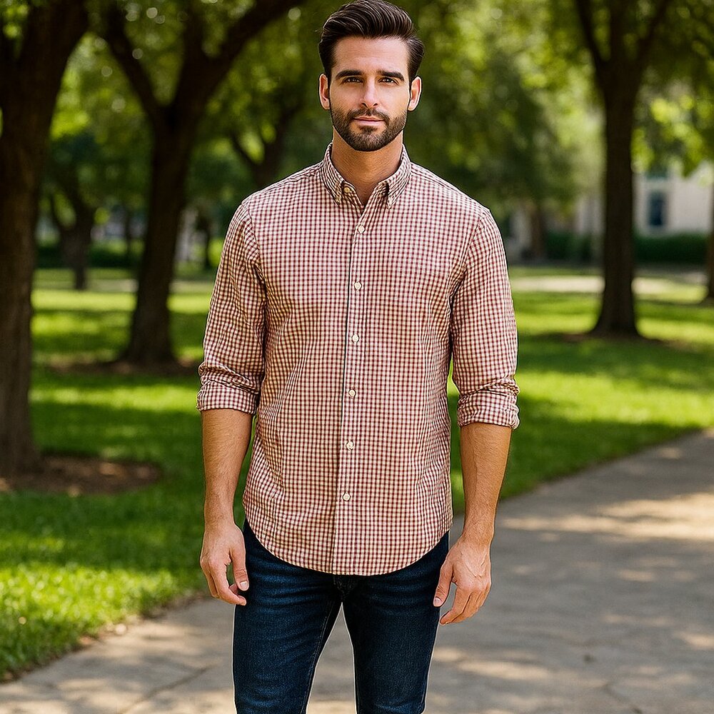 IZOD Premium Essential Men XXL/TG Button Down Plaid Long Sleeve Casual Shirt Y2K